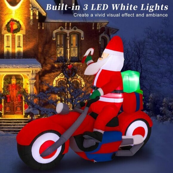 ⚡5.91FT Christmas Inflatable Santa with Motorcycle LED Light Outdoor Decoration - Picture 3 of 9